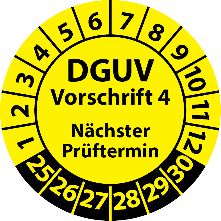 Prüfaufkleber DGUV Vorschrift 4 Nächster Prüftermin - Plakette DGUV-V4