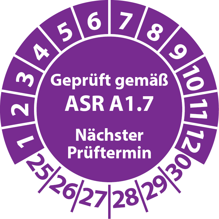Geprüft gemäß ASR A1.7 Prüfplaketten für Tore & Türen
