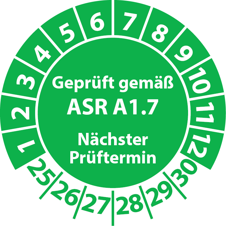 Geprüft gemäß ASR A1.7 Prüfplaketten für Tore & Türen