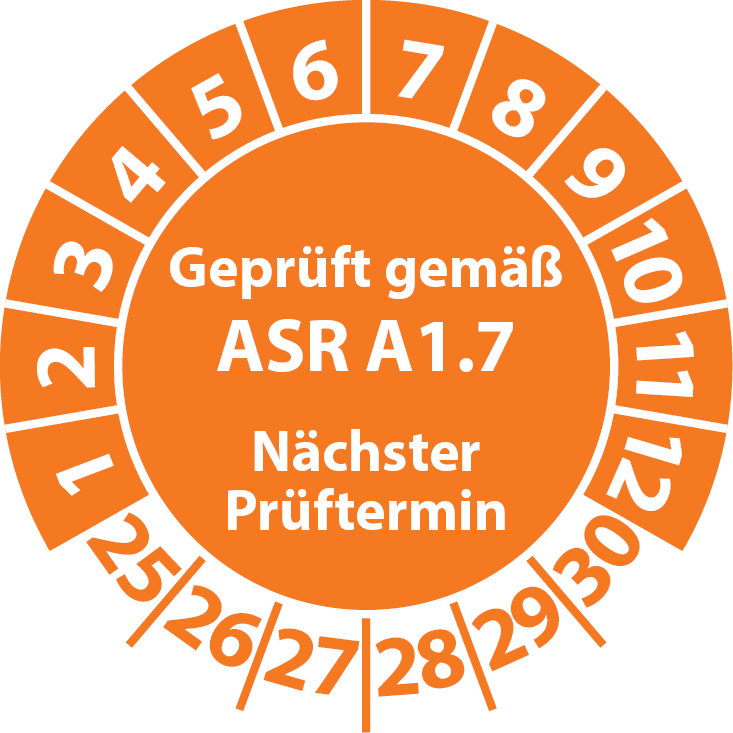 Geprüft gemäß ASR A1.7 Prüfplaketten für Tore & Türen