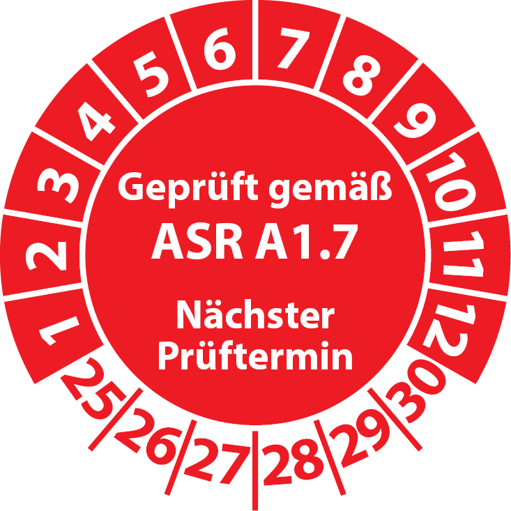 Geprüft gemäß ASR A1.7 Prüfplaketten für Tore & Türen