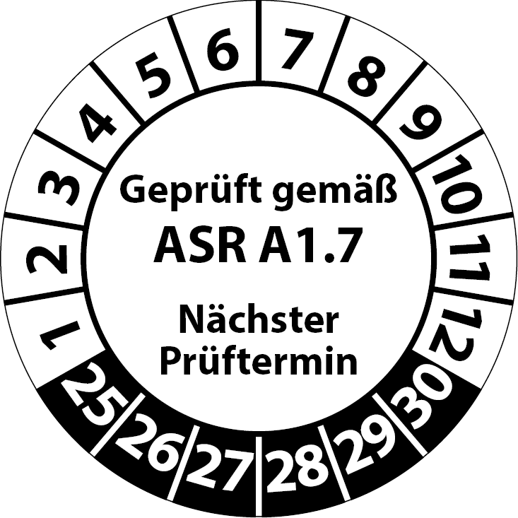 Geprüft gemäß ASR A1.7 Prüfplaketten für Tore & Türen
