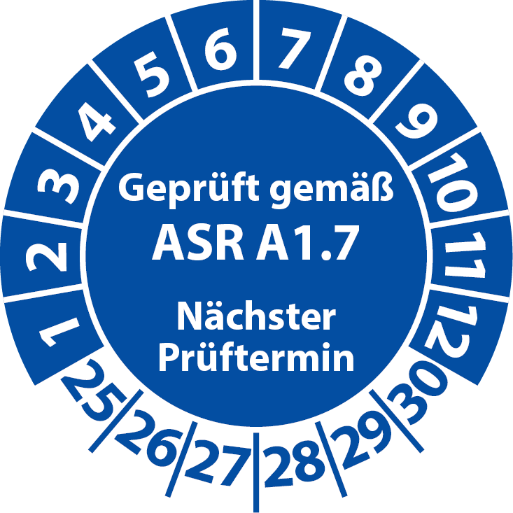 Geprüft gemäß ASR A1.7 Prüfplaketten für Tore & Türen