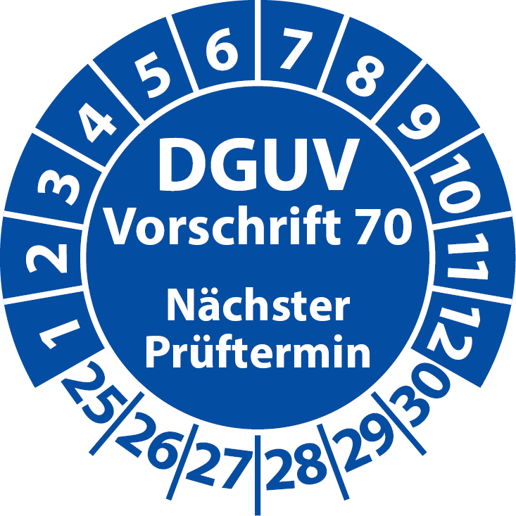Prüfplakette DGUV Vorschrift 70 Nächster Prüftermin - Plakette DGUV-V70 (UVV)
