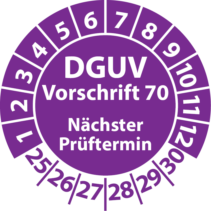 Prüfplakette DGUV Vorschrift 70 Nächster Prüftermin - Plakette DGUV-V70 (UVV)
