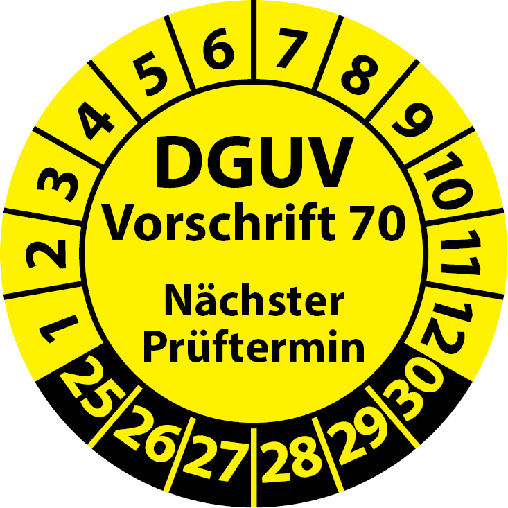 Prüfplakette DGUV Vorschrift 70 Nächster Prüftermin - Plakette DGUV-V70 (UVV)
