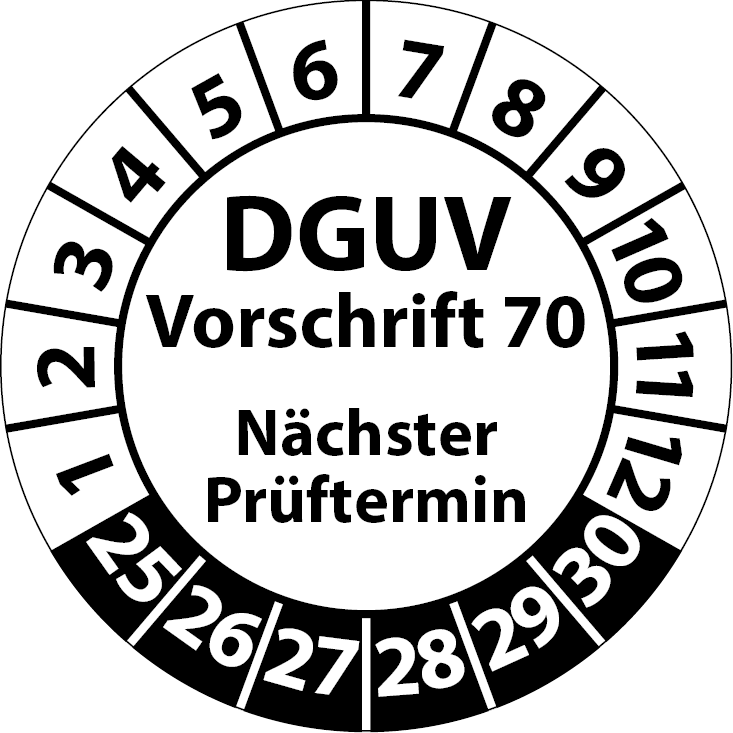 Prüfplakette DGUV Vorschrift 70 Nächster Prüftermin - Plakette DGUV-V70 (UVV)