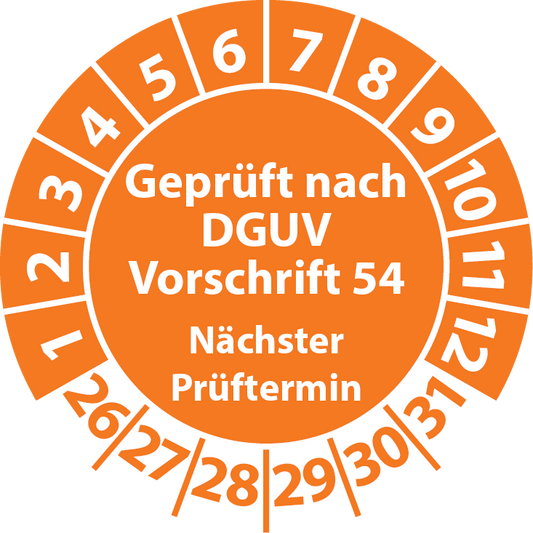 Prüfplakette Geprüft nach DGUV Vorschrift 54 Nächster Prüftermin Winden, Hub- und Zuggeräte