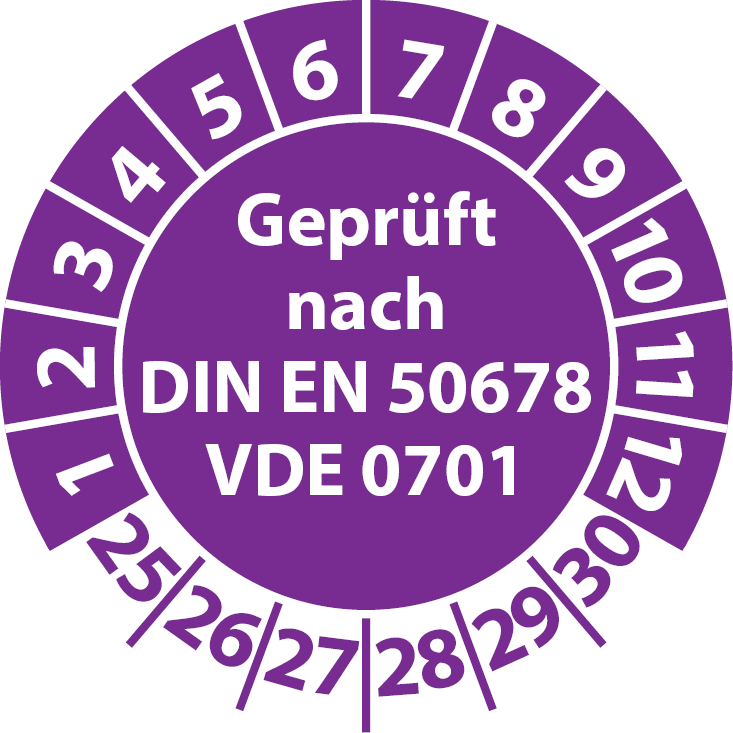 Prüfplaketten Geprüft nach DIN EN 50678 VDE 0701