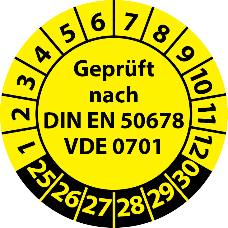 Prüfplaketten Geprüft nach DIN EN 50678 VDE 0701