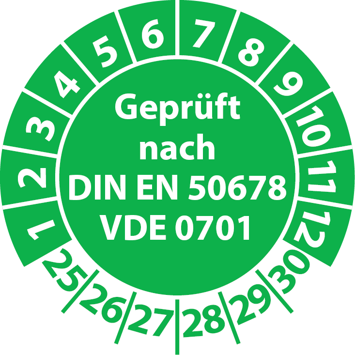 Prüfplaketten Geprüft nach DIN EN 50678 VDE 0701