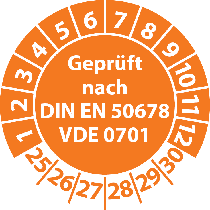 Prüfplaketten Geprüft nach DIN EN 50678 VDE 0701