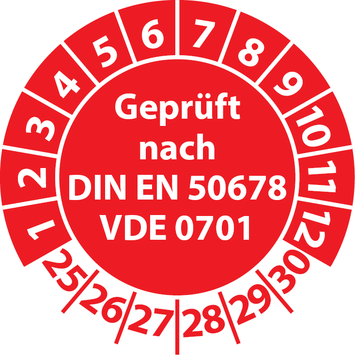 Prüfplaketten Geprüft nach DIN EN 50678 VDE 0701
