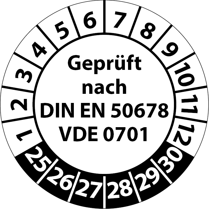 Prüfplaketten Geprüft nach DIN EN 50678 VDE 0701