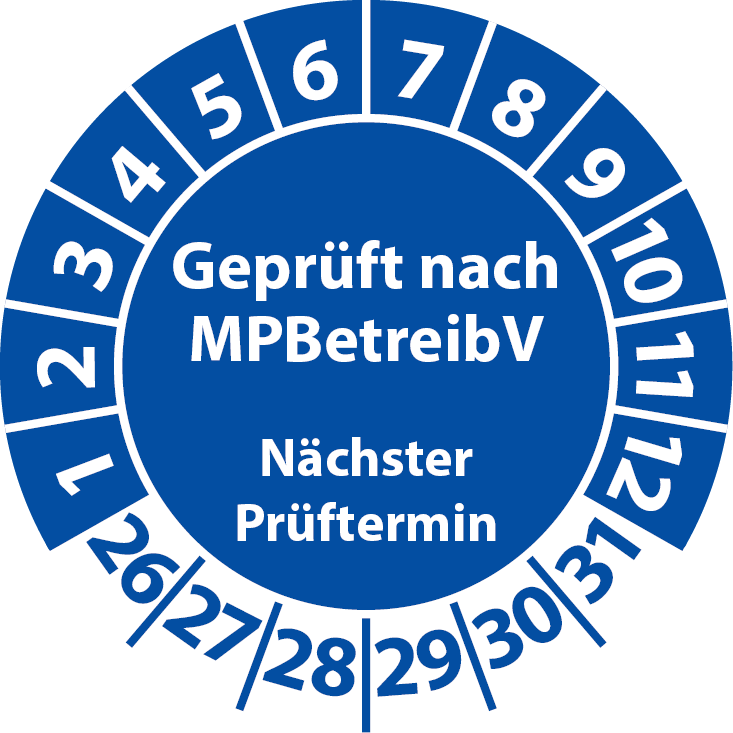Prüfplaketten Geprüft nach MPBetreibV Nächster Prüftermin