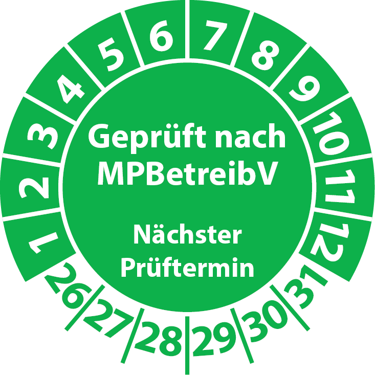Prüfplaketten Geprüft nach MPBetreibV Nächster Prüftermin