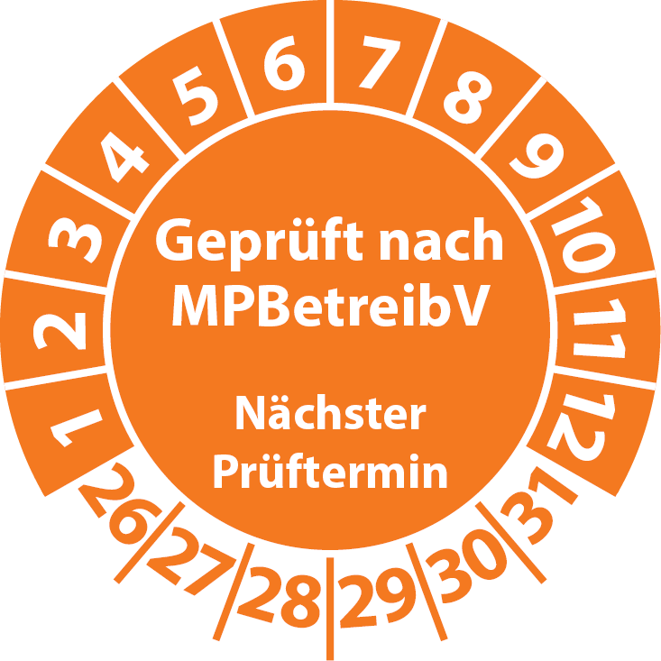 Prüfplaketten Geprüft nach MPBetreibV Nächster Prüftermin