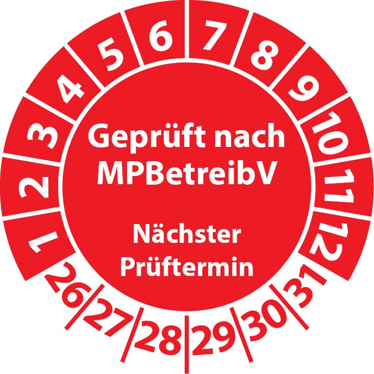 Prüfplaketten Geprüft nach MPBetreibV Nächster Prüftermin
