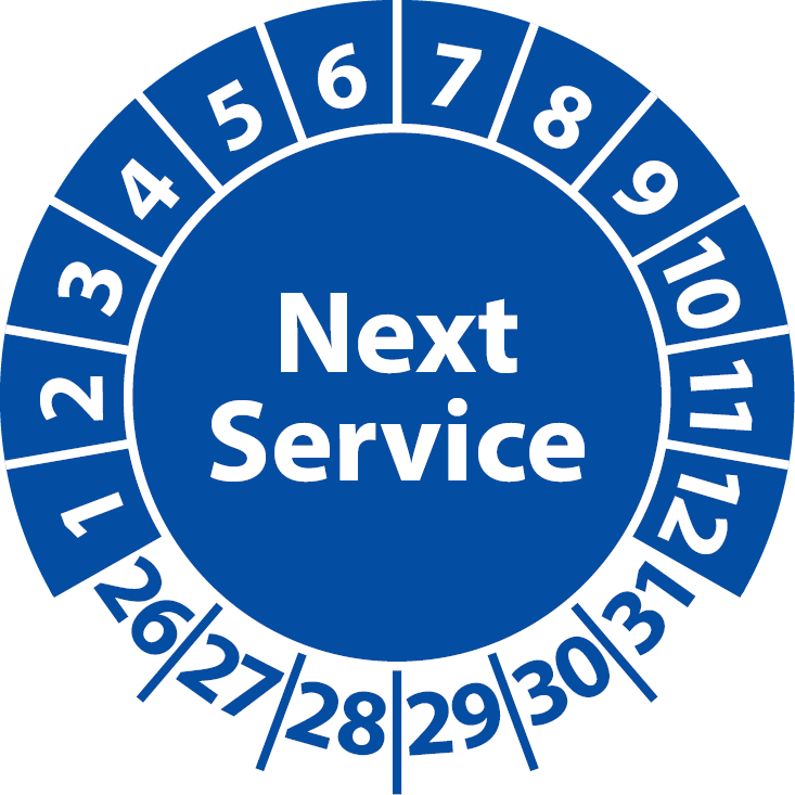 Prüfplaketten Next Service / Service-Sticker english