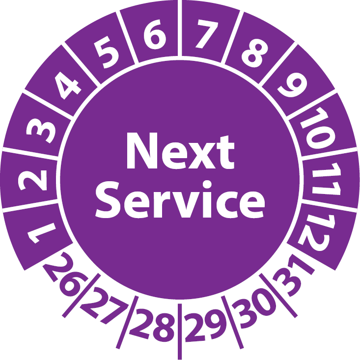 Prüfplaketten Next Service / Service-Sticker english