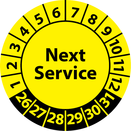 Prüfplaketten Next Service / Service-Sticker english