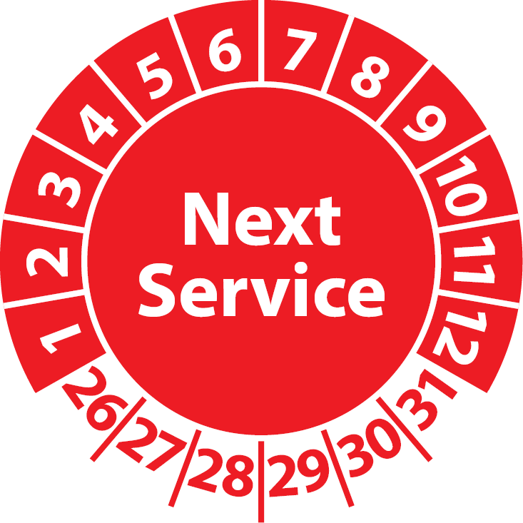 Prüfplaketten Next Service / Service-Sticker english