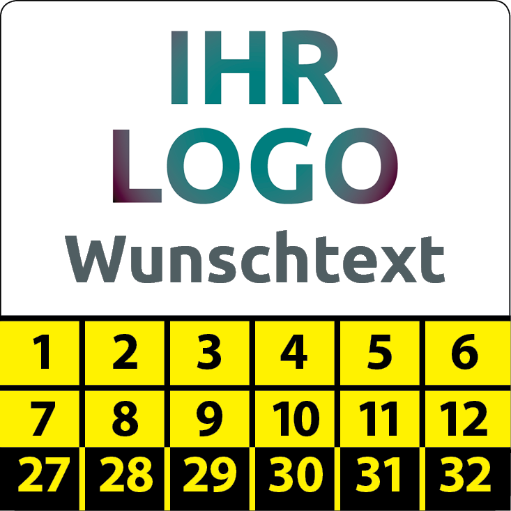 Prüfplaketten mit Logo & Wunschtext quadratisch - Plakette mit Firmenlogo selbst gestalten