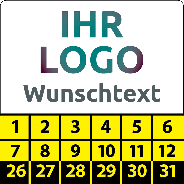 Prüfplaketten mit Logo & Wunschtext quadratisch - Plakette mit Firmenlogo selbst gestalten