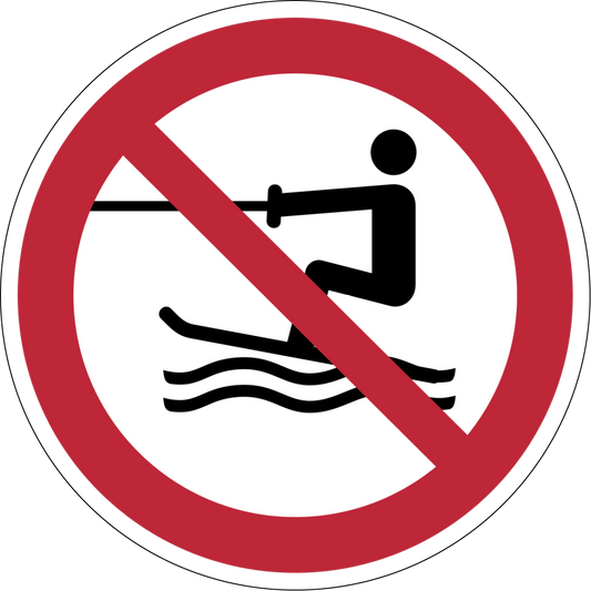 Verbotszeichen Aufkleber P058 Wasserski-Aktivitäten verboten
