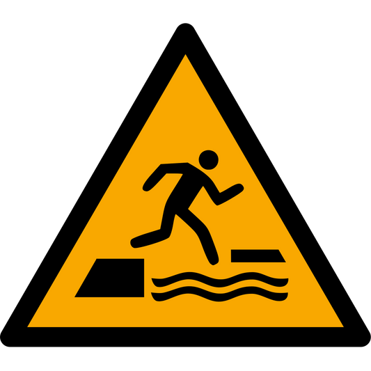 Warnzeichen W068 Warnung vor dem ins Wasser Fallen beim Betreten oder Verlassen einer schwimmenden Fläche