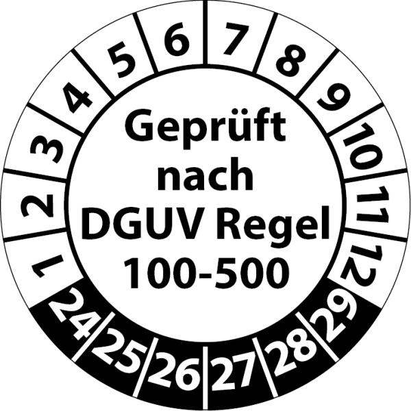 Geprüft gemäß DGUV Regel 108-007 Prüfplaketten